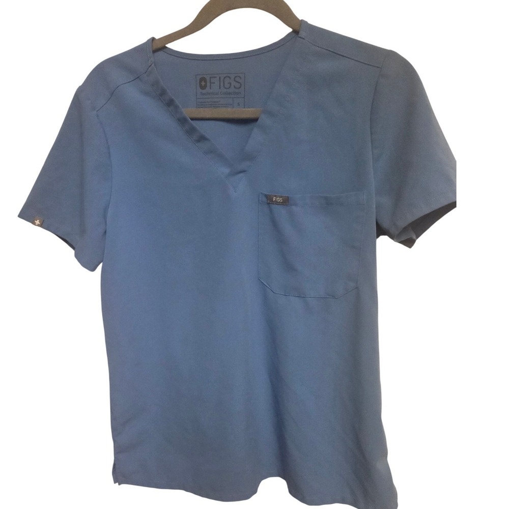 FIGS Technical Collection Blue‎ V Neck Scrub Top Short Sleeve Size S